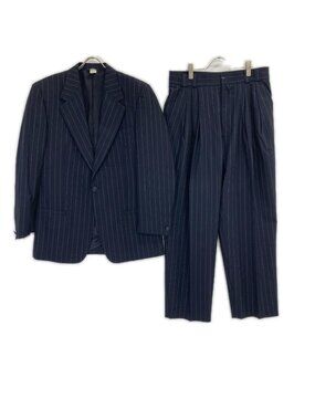 Versace Gianni Navy Striped Wool Jacket Pants Suit 52
